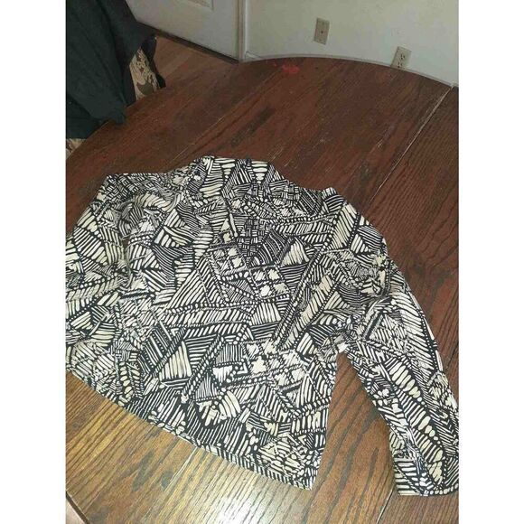 10P Petite Ruby Rd Denim Tribal Print Tan Black Jacket Heavy Shirt Beaded Collar - Picture 4 of 4